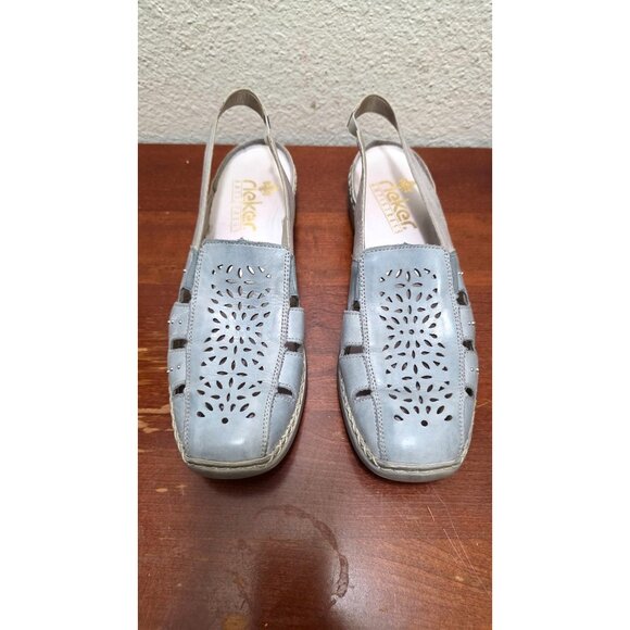 Rieker Women's Light Blue Leather Slingback Grama Core Flats Cutout Design Size - Picture 2 of 8